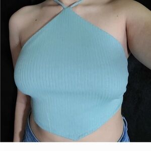 Women's Halter Neck Ribbed Top - Blue
